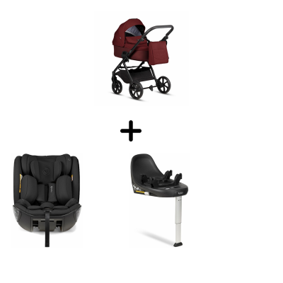 Коляска 3 в 1 Tutis Leo 3+, 220 Burgundy в комплекте с автокреслом Tutis Beno (0-36 кг), и Базой Isofix