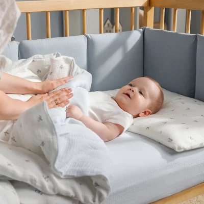 Постельное бельё Muslin КПБ3-М.1.23х2.9 птички/голубая постель (Perina)