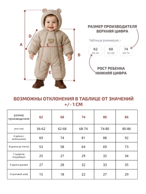 Комбинезон зимний Lappetti "Тедди" цв.бежевый р.74 КЗ039/4-74