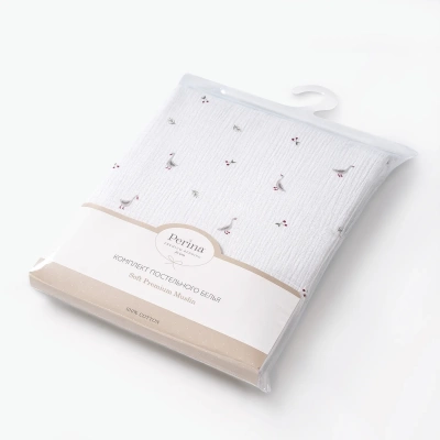 Постельное бельё Muslin КПБ3-М.1.22х2.8 гуси/шалфей (Perina)