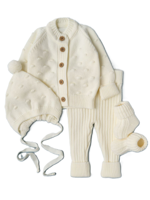 80065 (ЧЗ-нк) Кофточка, штаны, шапочка гномик и носочки "Pom-Pom" цв.крем р.68 Little Star