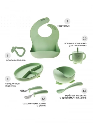 NK0002/249 Силиконовый набор для кормления 9 предметный PISTACHIO Miyoumi