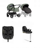 Коляска 3 в 1 Tutis Leo 3+, Sage (039) в комплекте с автокреслом Tutis Beno (0-36 кг), и Базой Isofix