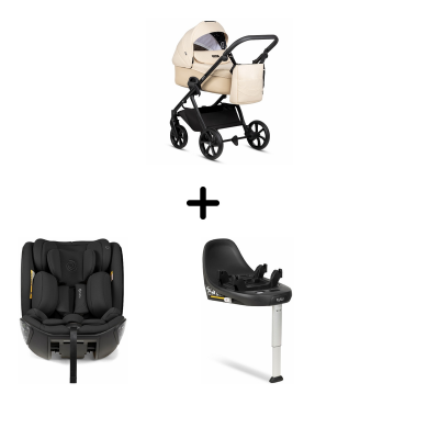 Коляска 3 в 1 Tutis Leo 3+, 228 Caramel в комплекте с автокреслом Tutis Beno (0-36 кг), и Базой Isofix
