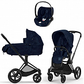 Коляска 3 в 1 Cybex Priam IV Fashion Collections шасси Chrome Brown, FE Rebellious Luxury (Denim Blue)