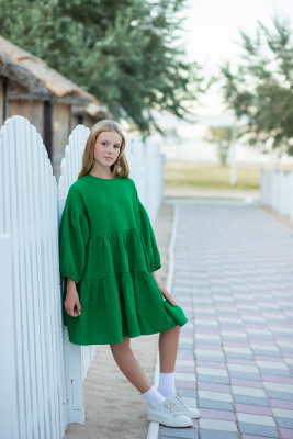 21628 Платье "Кристи" отрезн.по талии муслин "Babyedel" Изумрудный (52/80)