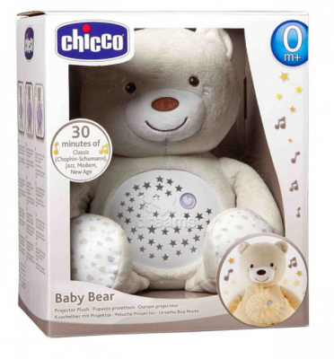 80153 Игрушка мягкая с ночником проектором Chicco Мишка музыкальный бежевый